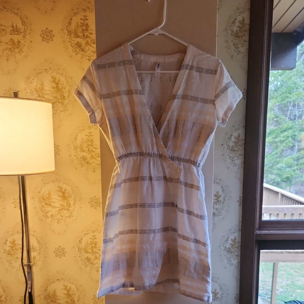 RVCA Pink and White Striped Short Sleeve Wrap Dress SMALL